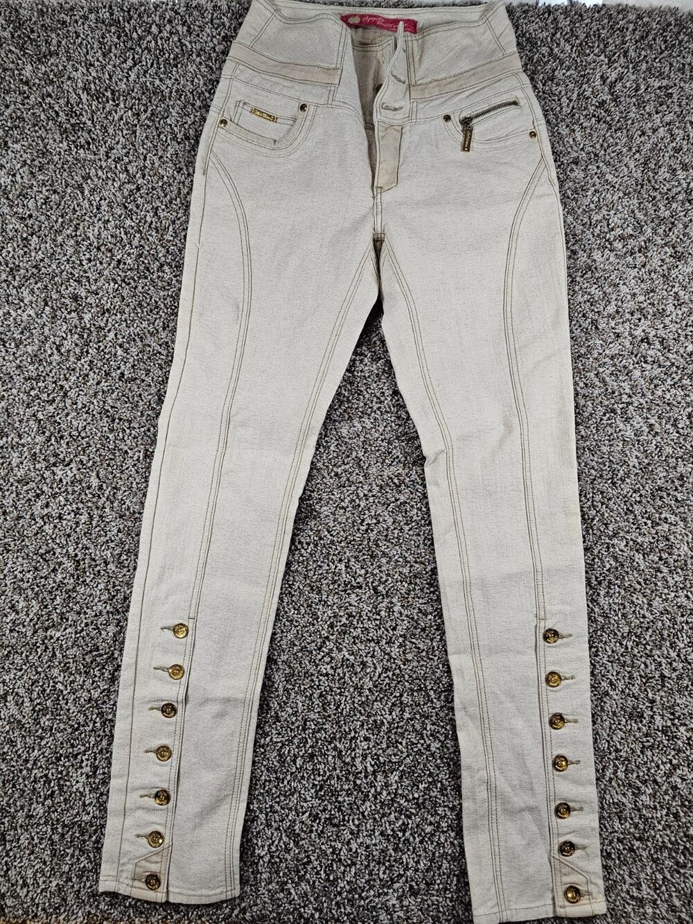 Vtg Y2K Apple Bottom Jeans Womens Sz 9/10 High Waist Pants Cream Gold SEE PICS